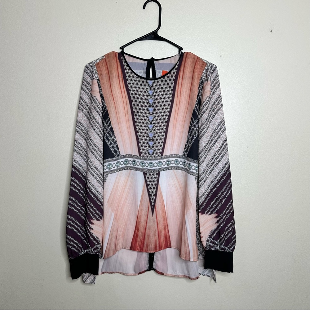 Clover Canyon Pink and Black Geometric‎ Blouse size Medium - Picture 2 of 9
